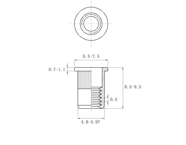 Dessin d'&eacute;crou &agrave; rivet plat